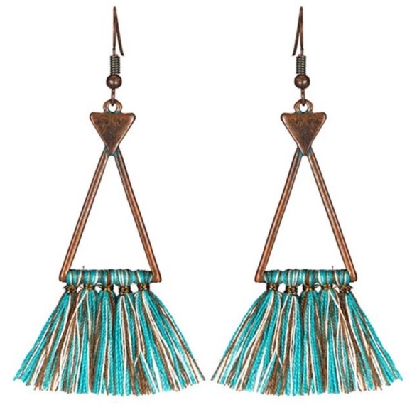 Boho Tribal Triangle Long Thread Tassel Earrings - Picture 1 of 1